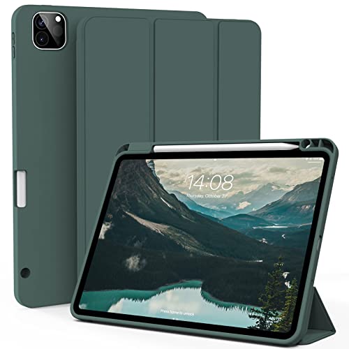ZOYU Case for iPad Pro 12.9 Inch 6th/5th/4th Generation (2022/2021/2020), Slim Trifold Smart Cover with Pencil Holder, Soft TPU Back Case [Support 2nd Gen Pencil Charging], Auto Sleep/Wake, Dark Green - Dark Green