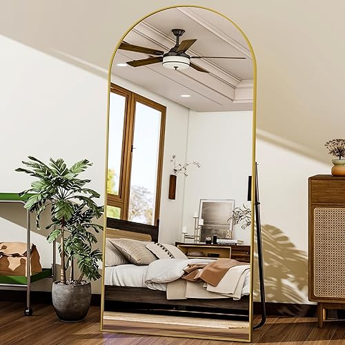 HARRITPURE 76"x34" Arched Full Length Mirror Free Standing Leaning Mirror Hanging Mounted Mirror Aluminum Frame Modern Simple Home Decor for Living Room Bedroom Cloakroom, Gold - Gold-rect Edge - 76"L x 34"W