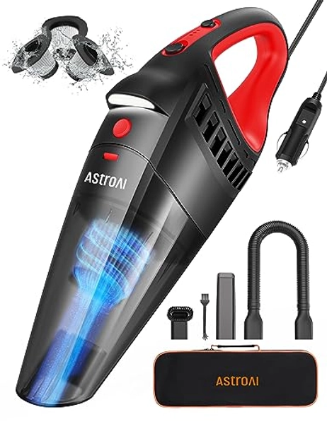 AstroAI Car Vacuum, Car Accessories, Portable Handheld Vacuum Cleaner with 7500PA/12V High Power, LED Light and 16.4 Ft Cord, Car Cleaning Kit with 3 Filters for Daily Cleaning (AHVCJY801)