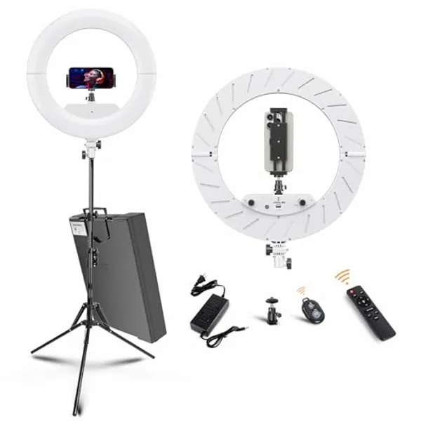 JJ JIANJIN Ring Light Kit:18"/45cm Outer 55W6700k Dimmable LED Light, Tripod Stand, Remote Controller,Box for Camera,Smartphone,YouTube,TikTok,Self-Portrait Shooting,CRI95,White