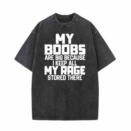 My Boobs Are Big Vintage Washed T-shirt - Black / XL (Bust 112 cm)
