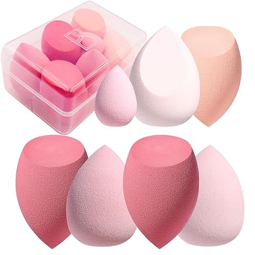 Makeup Sponge Set BS-MALL Blender Sponges 7 Pcs for Liquid, Cream, and Powder, Multi-colored with 1 Mini Makeup Sponge Pink (A-Pink） - A-Pink