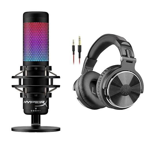 HyperX QuadCast S RGB USB Mic + OneOdio Wired DJ Stereo Headphones with 50mm Drivers - Microphone + DJ Stereo Headsets - Black