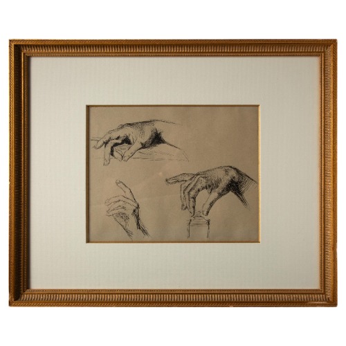 19th Century French School Drawing of Hands