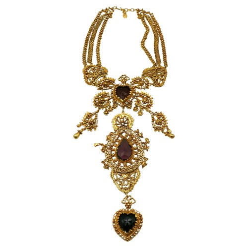 CHRISTIAN LACROIX Vintage Opulent Ex Voto Sacred Heart Boteh Plastron Necklace