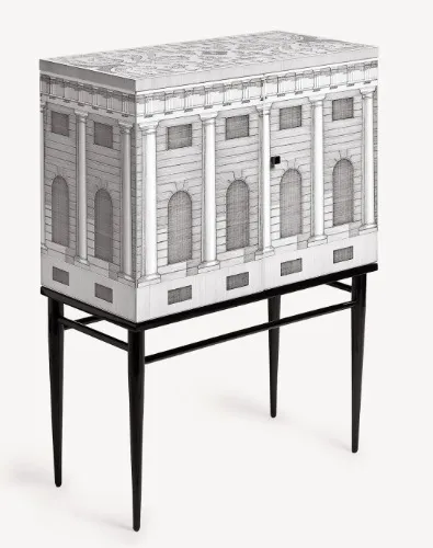 Fornasetti® -Raised small sideboard Architettura in White/Black |