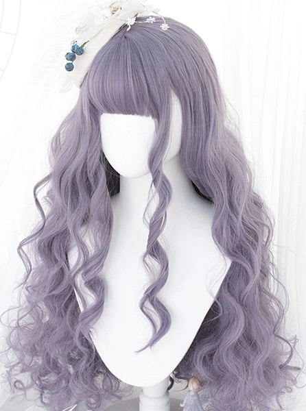Gray-Purple Long Curly Wig