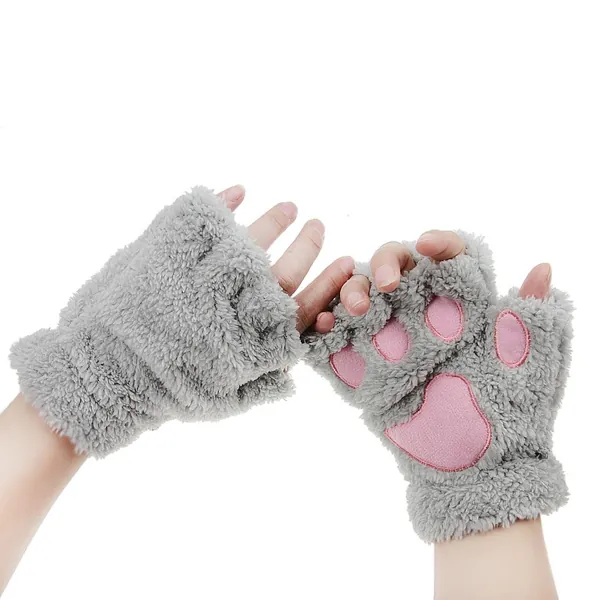 Faux Paw Gloves - Grey