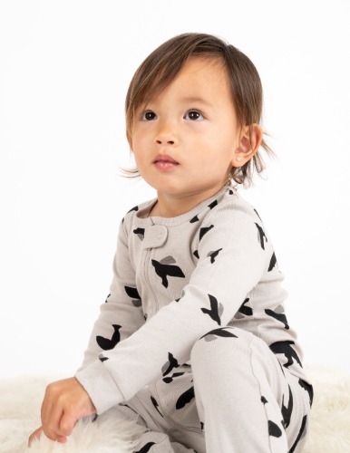 Baby Footed Bird Pajamas - birds-light-grey / 3-6 Months