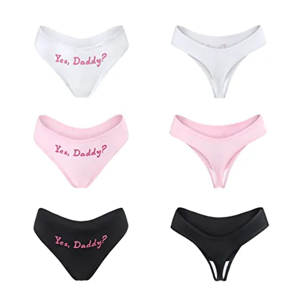 LittleForBig Women's Ladies Soft Cotton Underwear Comfortable Hipster Briefs 3 Thong Panties Pack - Yes Daddy