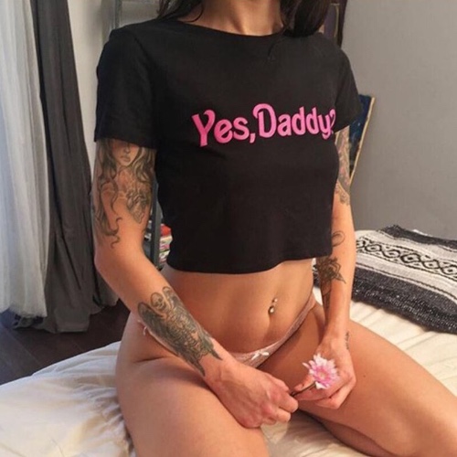 Yes Daddy Cropped Tee - Black / M