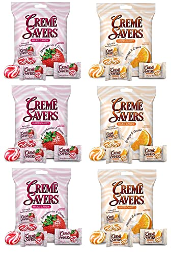 Creme Savers Strawberry and Creme Orange and Creme Hard Candy 6 Bag Bundle | The Original Classic Creme Savers | Six Bag Variety Pack - 37.5oz Total Included, 6.25 Ounce (Pack of 6) - 6.25 Ounce (Pack of 6)