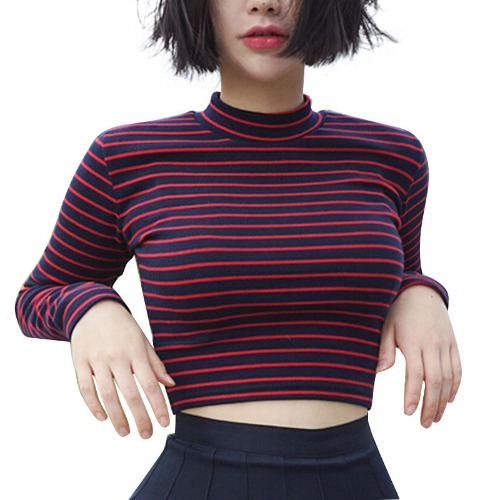 Boom' Red & Black Striped Long Sleeve Top