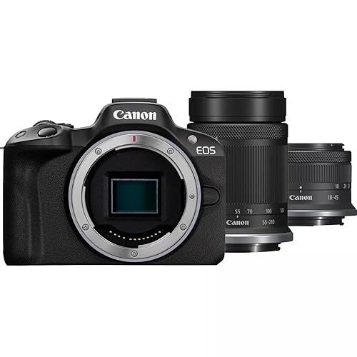 Canon EOS R50 Mirrorless Camera + RF-S 18-45mm F4.5-6.3 IS STM + RF-S 55-210mm F5-7.1 IS STM Lens - 24.2MP, APS-C, 15fps | 4K Oversampled 6K Video | Wi-Fi, Bluetooth | Compact for Travel & Vlogging - Single - EOS R50 + RF-S 18-45mm + RF-S 55-210mm