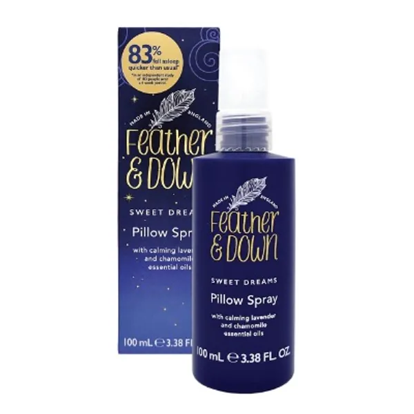 Feather  Down Sweet Dream Pillow Spray (100ml) No.1 Bedtime Pillow Spray. An infusion of Lavender  Chamomile essential oils, encouraging calm, tranquility and a restful nights sleep