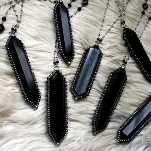 Oversized Black Obsidian Crystal Statement Necklace