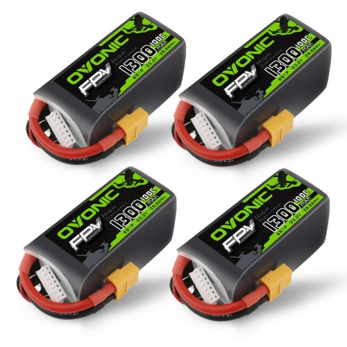 4×Ovonic 100C 6S 1300mAh LiPo Battery 22.2V Pack with XT60 Plug for FPV | US Warehouse