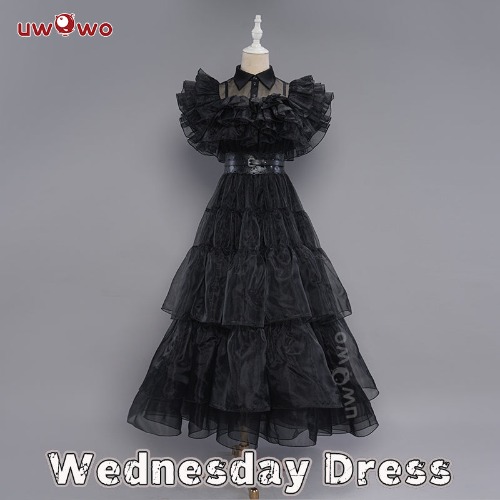 【In Stock】Uwowo Wednesday Addams Rave‘N Dance Black Gothic Prom Dress Cosplay Costume - Dress / S