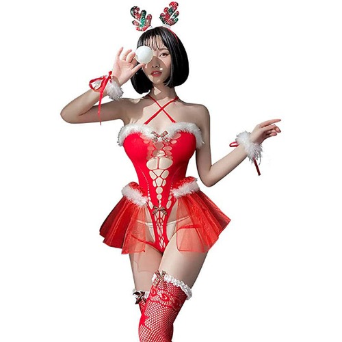 Hot Christmas Seduction: Sexy Lingerie Set - L / Red