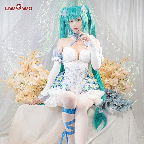 【In Stock】Uwowo Vocaloid Hatsune Miku: Flower Fairy Nemophilia Ver. White Dress Figure Ver. Cosplay Costume - 【In Stock】L