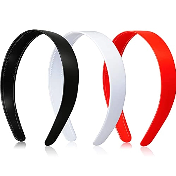 3 Pieces 1 Inch Wide Plastic Headbands with Teeth Plain Hard Plastic Hairband Non-Slip Craft Headband Hoops for Women Girls DIY Hair Accessories (Black, White, Red)