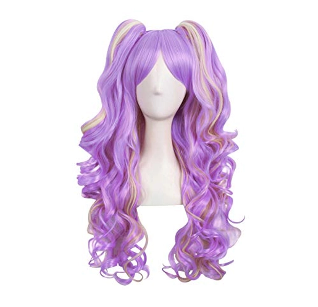 MapofBeauty Fashion Multi-color Lolita Long Curly Clip on Ponytails Cosplay Wig (Pink/Blue/Blonde)