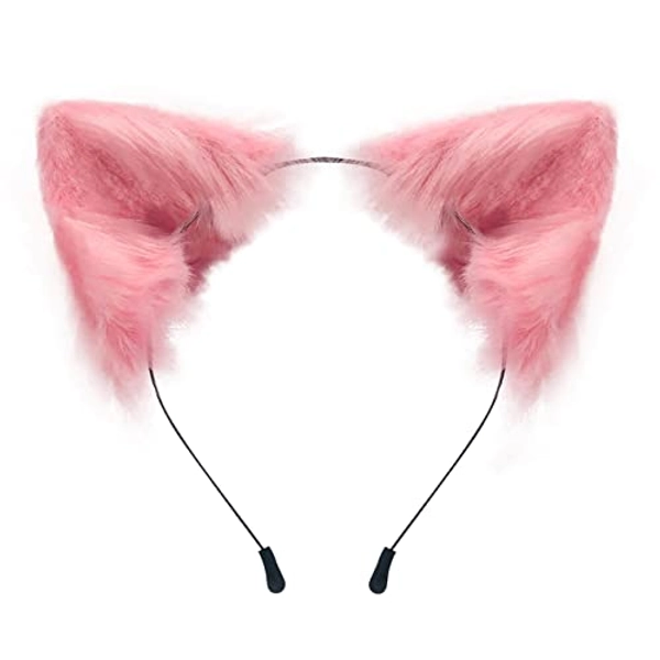 QinRuan Cat Fox Faux Fur Ears Headband Cute Halloween Fancy Dress Cosplay Handmade Animal Furry Ears Hair Hoop