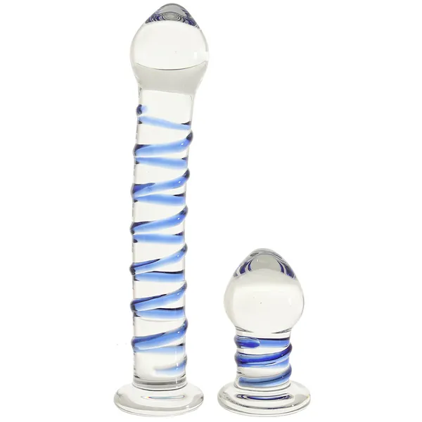 gläs Double Penetration Swirly Dildo & Plug Set | Regular