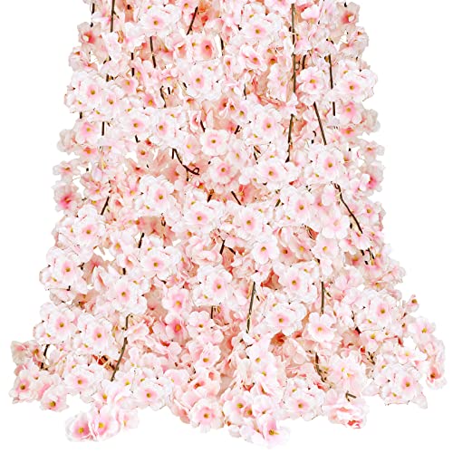 CEWOR 10pcs Fake Cherry Blossom Flower Vines Artificial Flowers for Outdoors Hanging Silk Flowers Garland for Wedding Party Pink Room Decor Japanese Kawaii Decor - 10pcak