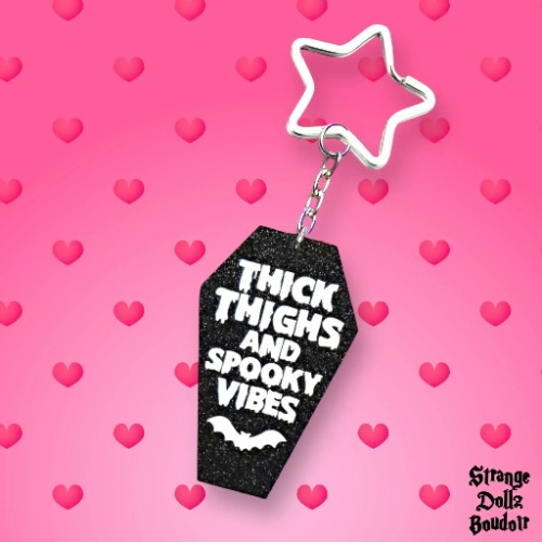Thick Thighs coffin keychain, Body positivity, Halloween, Strange Dollz Boudoir