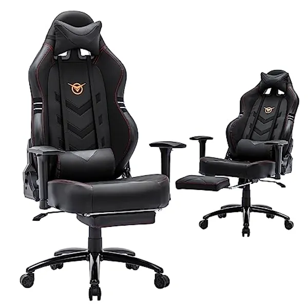 COLAMY Gaming Stuhl mit Fußstütze 350lbs-Computer Gamer PC Stuhl, Ergonomisch Hohe Rückenlehne mit Breitem Sitz, Verstellbare Rückenlehne, 3D Armlehnen, Kopfstütze und Lordosenstütze, Schwarz