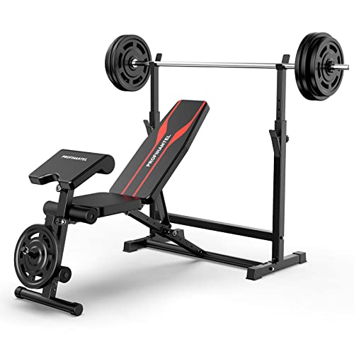 Adjustable Weight Bench, Olympic Workout Bench, Bench Press Set with Squat Rack and Bench, Leg Exercises Preacher Curl Rack, Home Exercise Equipment - Black