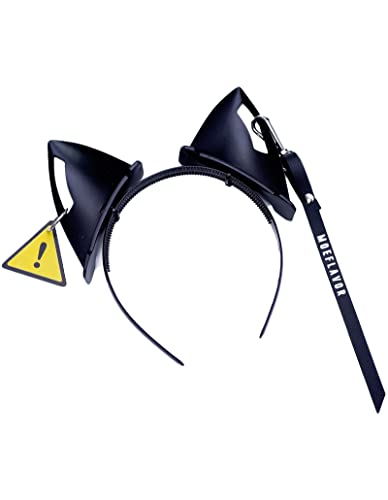 MOEFLAVOR Anime Cosplay Danger Cyber Cat Ears Headband | Cute Headband Matches Any Kawaii Lingerie Costume - Black