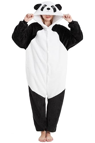 chuangminghangqi Tuta Donna Invernale Peluche Gigante Animali Pigiama Unisex con Cappuccio Tuta Donna Completa Adatto Come Costume Carnevale o Pigiami Natalizi Famiglia - Panda-7108 - XXL