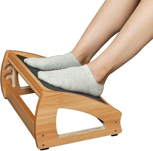 StrongTek Poggiapiedi ergonomico sotto la scrivania, 3 altezze regolabili in legno, grande superficie antiscivolo, migliora la postura e la circolazione sanguigna, fino a 180 kg (naturale) - Naturale
