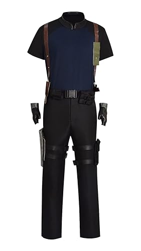 Occipa Evil 4 Cosplay Leon Scott Kennedy Costume Shirt Pants with Belt Uniform Full Set for Halloween - 3X-Large - Blue