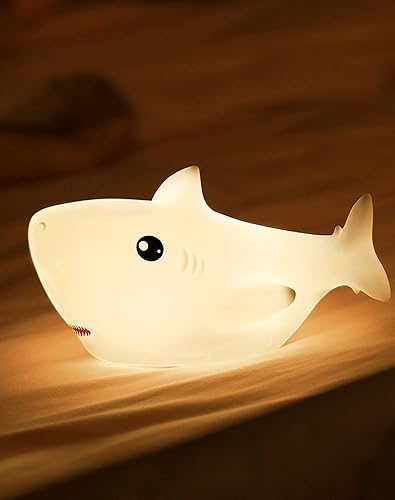 Shark Night Light, USB Rechargeable Silicone LED Night Light for Kids, Multicolor Cute Nursery Night Light with Warm White and 7-Color Breathing Mode, Christmas Gift for Kids Baby Children Bedrooms - Shark-Rechargeable