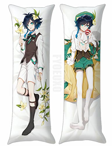 Anime Game Genshin Impact Role Venti Hugging Body Pillow Cover, Double-Sided Printed 59" x 19" Dakimakura Peach Skin Pillowcase (Venti)