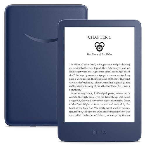 International Version - Kindle – The lightest and most compact Kindle, now with a 6” 300 ppi high-resolution display, and 2x the storage – Denim - Denim