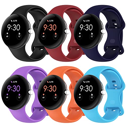 Eiavike Band Compatible with Google Pixel Watch Soft Silicone Sport Watch Bands Replacement Watch Strap Bracelet for Google Pixel Watch 2/1 Smartwatch Accessories - Small - 6-Black/Red/Navy Blue/Purple/Orange/Sky Blue