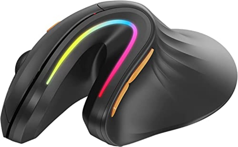 ProtoArc Ergonomic Mouse Wireless, EM11 Bluetooth Vertical Ergo Mouse, USB-C Rechargeable, 2.4G+Dual Bluetooth, RGB Optical Vertical Mice with 3 Adjustable DPI for PC, iPad, Mac, Windows-Black - Black