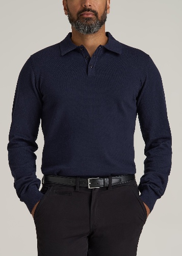 Men’s Tall Polo Sweater in Evening Blue | M / Tall / Evening Blue