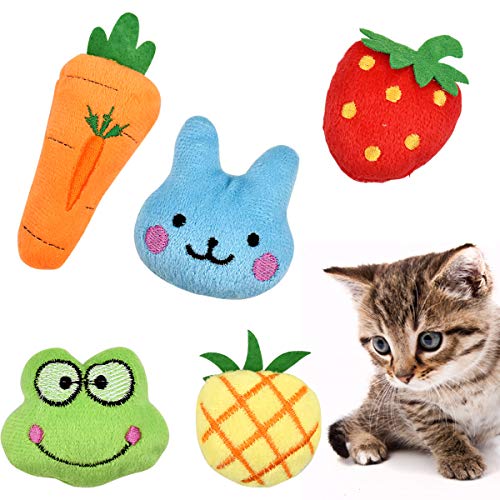 Dokpav Cat Catnip Toys, 5Pcs Soft Plush Cat Interactive Toys Cat Chewing Pillow Toys Kitten Toys Catnip Teeth Cleaning Toys for Cat Kitten Biting Chewing Kicking and Indoor Interactive