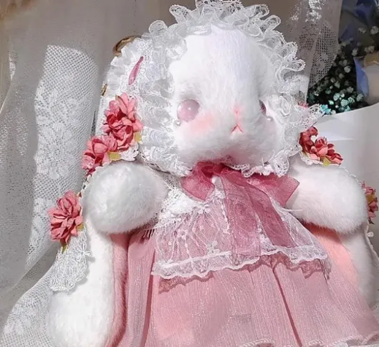 Handmade Rabbit Fairy, 3 way, Cute Crossbody Bag,  Iridescent Eyes & Pearl, Plush Toy Stuffed Animal Sweet Gift for Girls