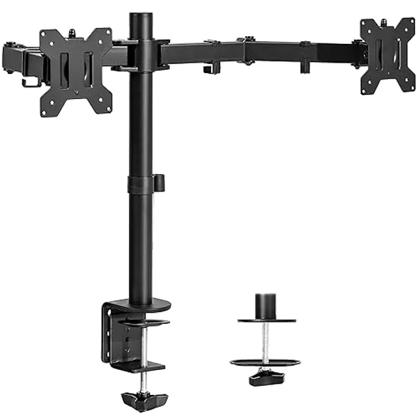 VIVO Dual Monitor Desk Mount, Heavy Duty Fully Adjustable Stand, Fits 2 LCD LED Screens up to 30 inches, Black, STAND-V002 - Black - 13" - 30"