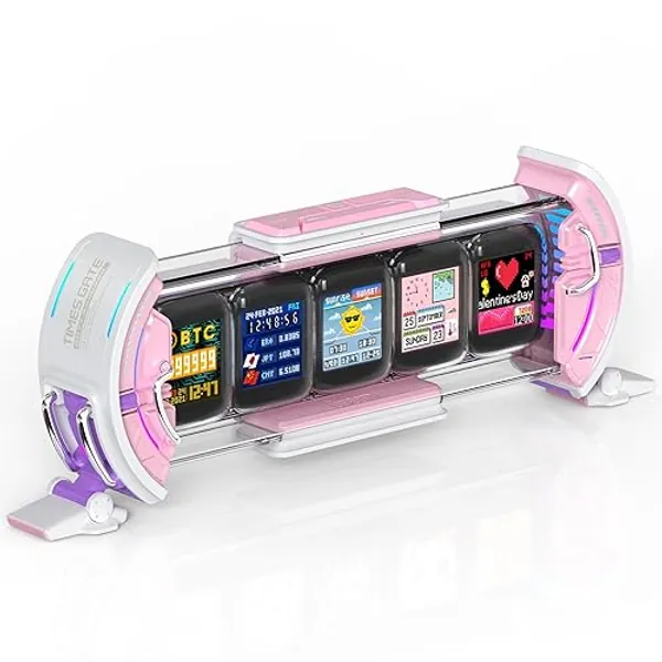 Divoom Times Gate - Cute Gaming Digital Clock with Smart App-Controlled, Support Weather Forecast, Stock Market/Exchange Rate, Social Media, Pixel Art Display for Gamers & Home Office Decor (Pink) - Pink