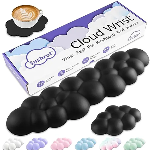 Sushret Cloud Wrist Rest Keyboard, Cloud Palm Rest Set with PU Leather Memory Foam, Cute Keyboard Rest for Wrist Support and Arm Rest, Desk Cloud Wrist Pad for PC/Gaming/Hand Cushion/Computer-Black - 05black-tenkeyless - Tenkeyless