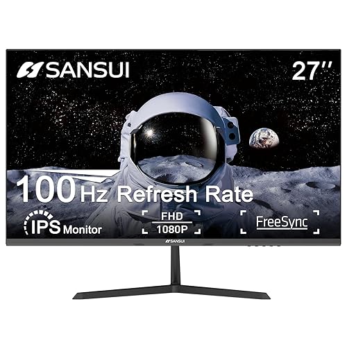 SANSUI Monitor 27 inch IPS 100Hz 1080P Computer Monitor HDMI VGA HDR Tilt Adjustable/VESA Compatible, for Game and Office (HDMI Cable Included) - 27Inch/IPS/100hz