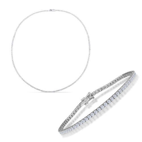 Diamond Tennis Necklace and Bracelet Set - 14K White Gold