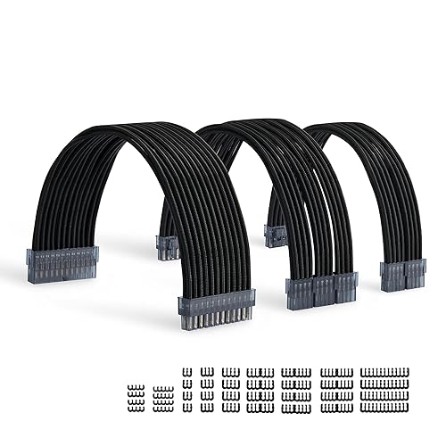 FormulaMod Sleeve Extension Power Supply Cable Kit 18AWG ATX 24P+ (2) EPS 8-P+ (3) PCI-E8-P with Combs for PSU to Motherboard/GPU (SkyBlue) - pink